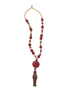 Vintage Rosewood Beads With Japanese Hand Carved Natsuke Figurine